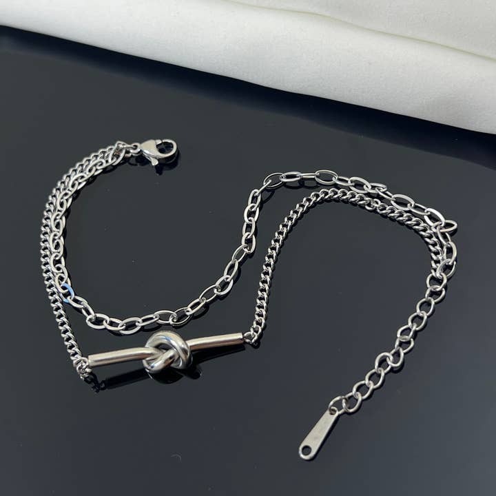 COSMOS - Wholesale Link & Chain Bracelet - Double wrap knot bracelet in stainless steel2