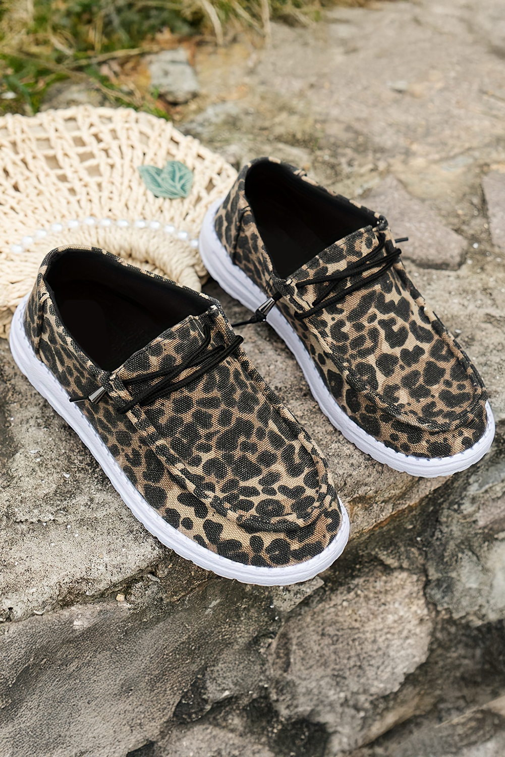 Kira  Lace-up Decor Leopard Canvas Shoes for wholesale on Faire2