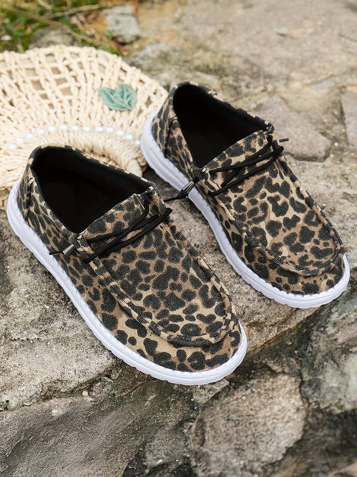 Kira Lace-up Decor Leopard Canvas Shoes for wholesale on Faire2