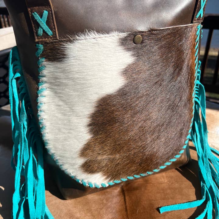 Westrian (Formerly Equipage) - Wholesale Tote Bag - Women's - Turquoise Leather Buck-Stitched Cowhide Tote Purse