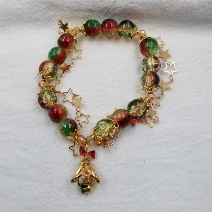 Christmas Star Colored Glass Bead Bracelet for wholesale by ENA Jewelry