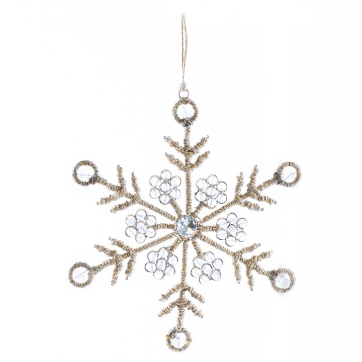 Snowflake Jeweled Jute Orn for wholesale by Oak Street Wholesale