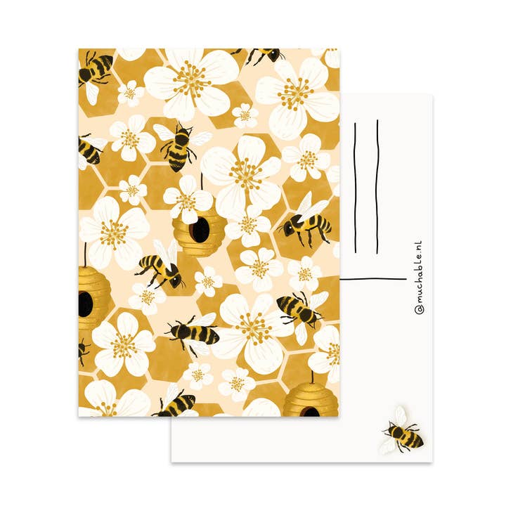 Carte postale - illustration motif abeilles insectes fleurs pour la vente par Muchable