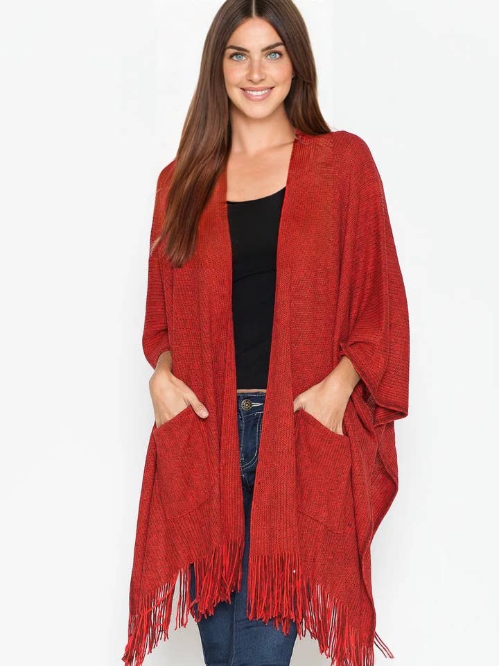 Justin & Taylor – Cardigan - Mulher por atacado – Harlow Cardi | Casaco Quimono com Bolsos e Bainha com Franjas25