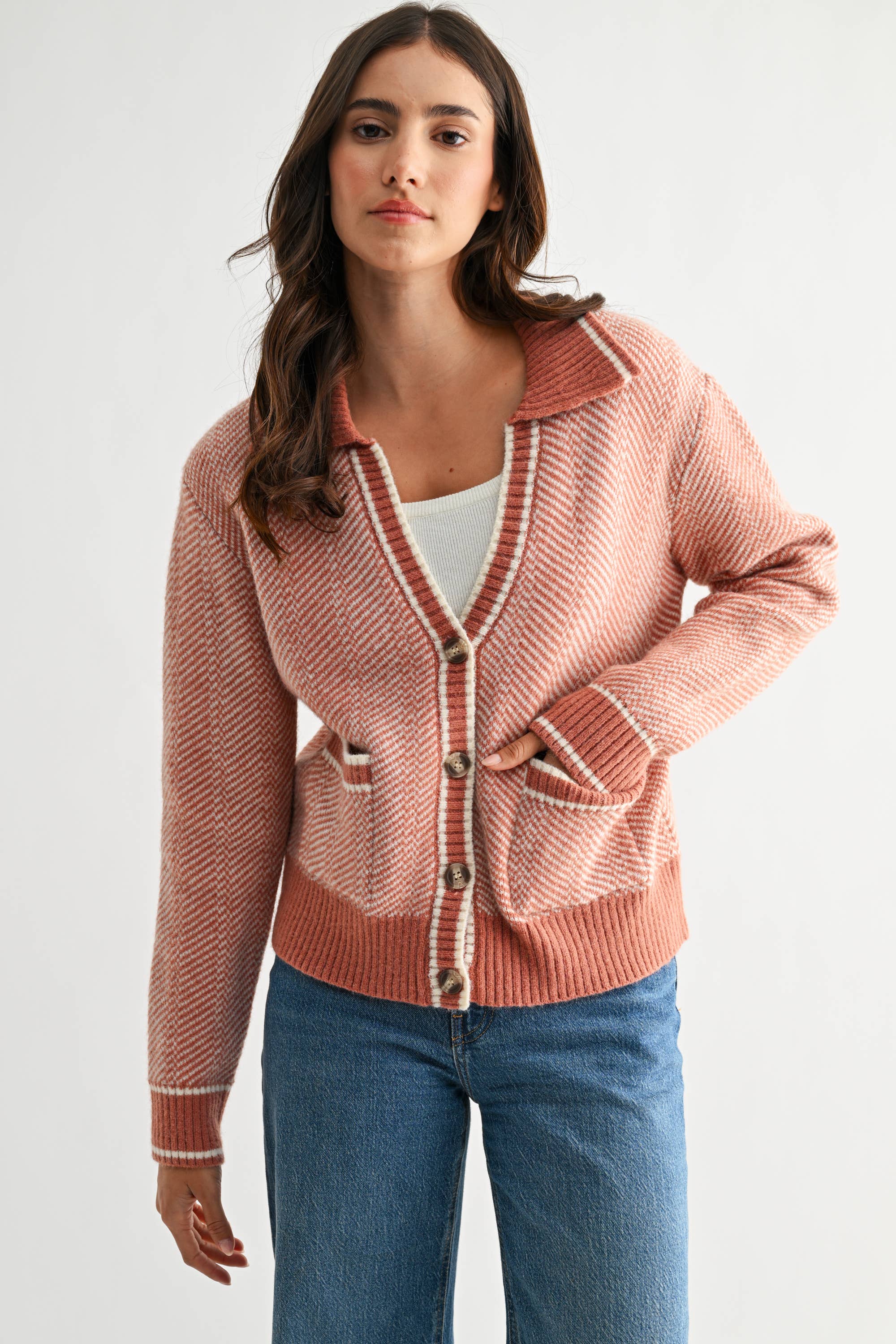Camellia - Wholesale Knit Sweater - Women's - CW10236E HERRINGBONE KNIT CARDIGAN18