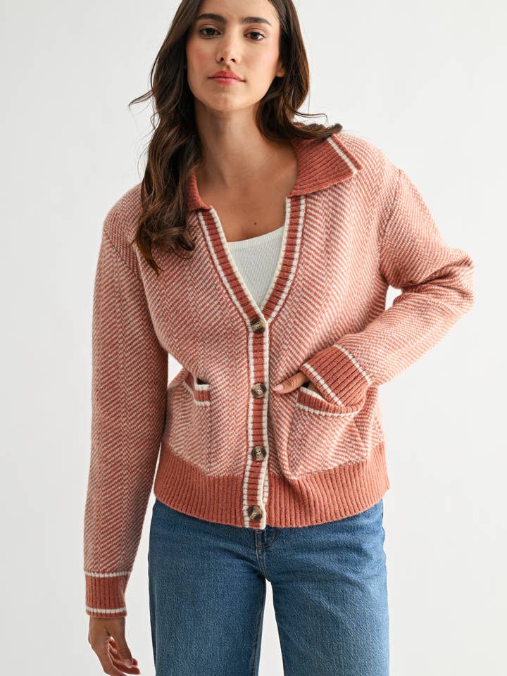 Camellia - Wholesale Knit Sweater - Women's - CW10236E HERRINGBONE KNIT CARDIGAN18