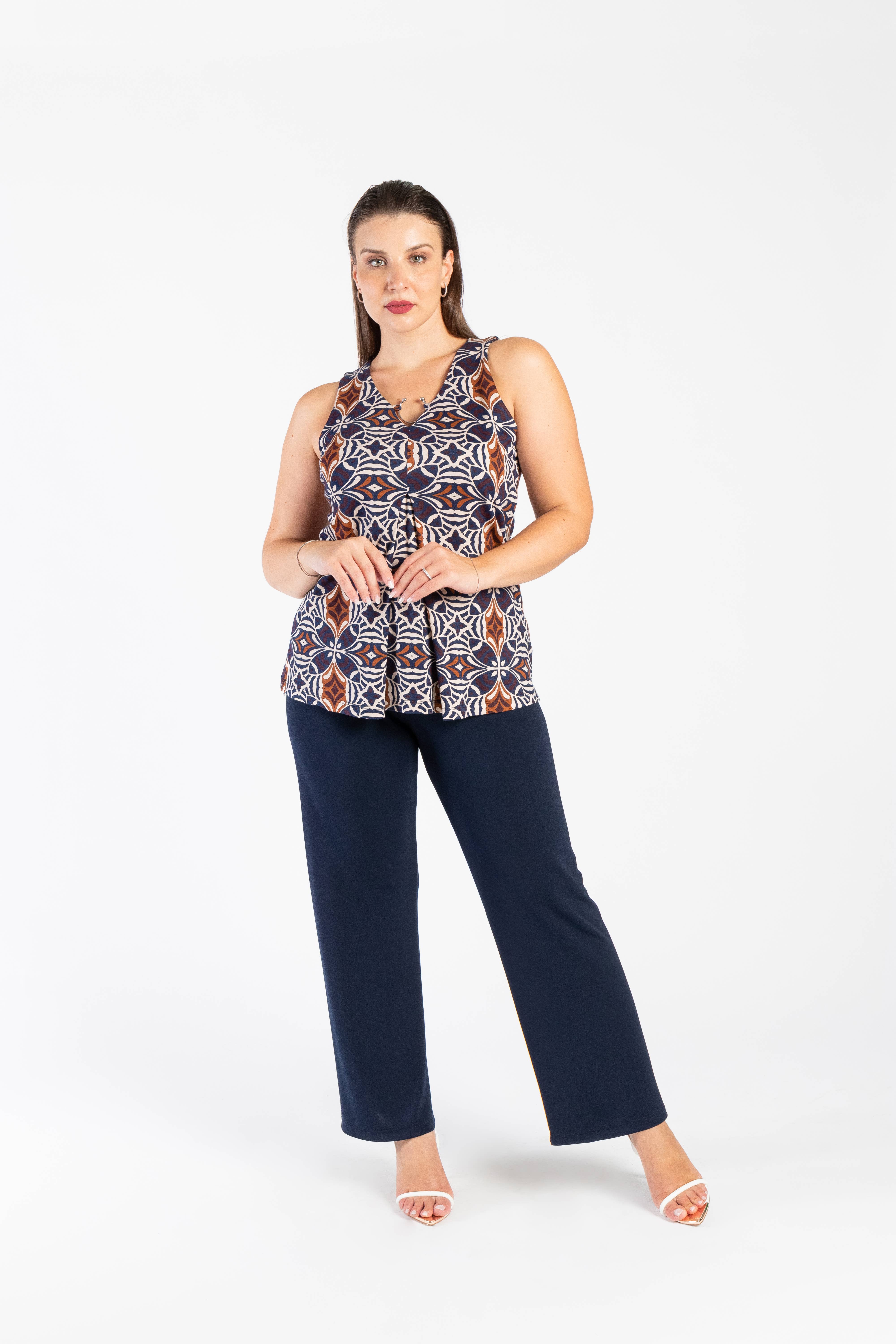 Clara G. - Wholesale Blouse - Women's - CG11885/01 Patterned Viscose Top with Accessory0