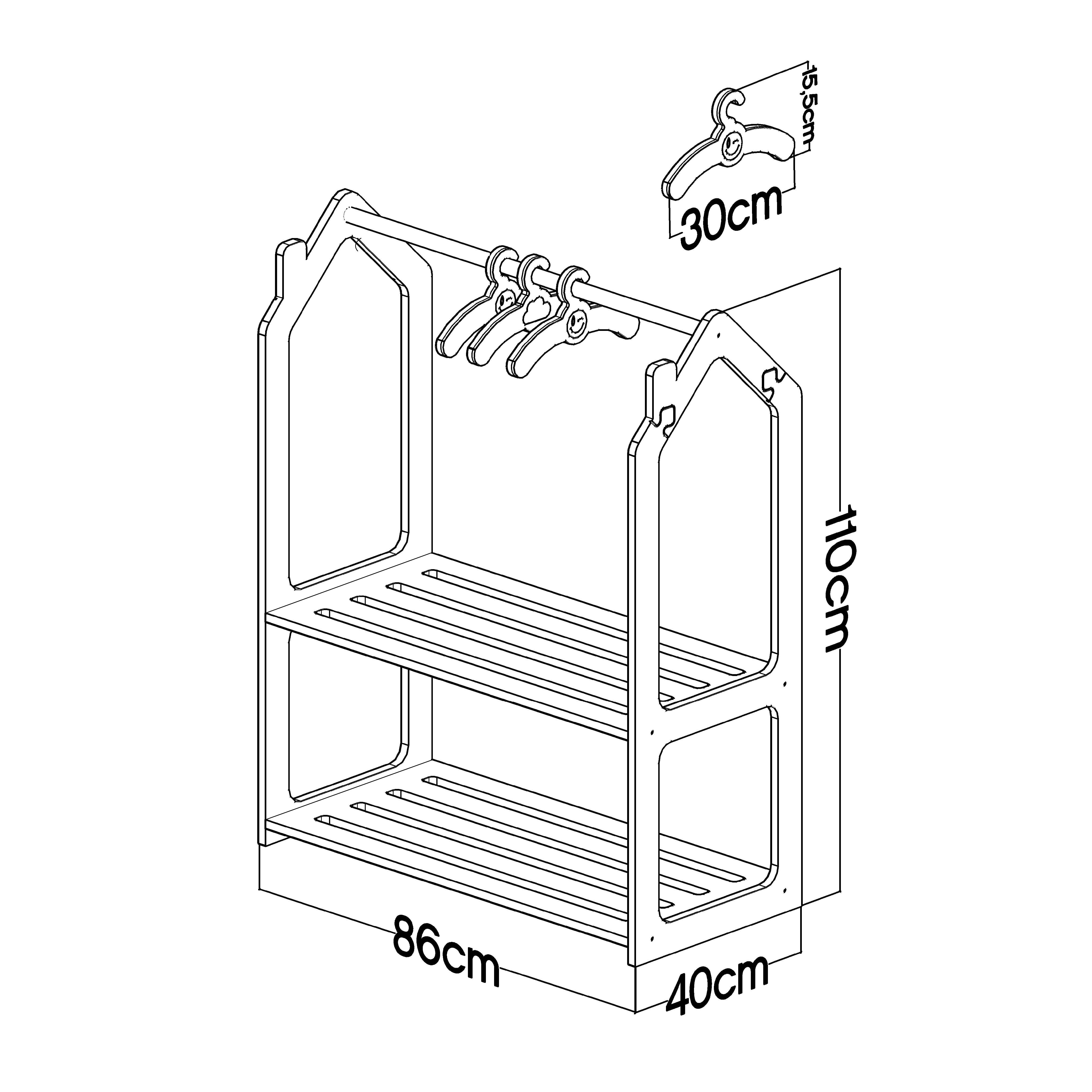 Rotermond Furniture LLC - Wholesale Clothes Hangers - Roof Montessori Kids Wardrobe - Natural Wood Clothing Rack Organizer 3-Piece Set for Child's Room, Playroom, Nursery – Durable Baby Clothes Storage Furniture7