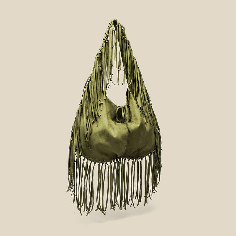 Tourtiwi - Wholesale Shoulder Bag - Women's - Vintage Fringed Suede Shoulder Bag2