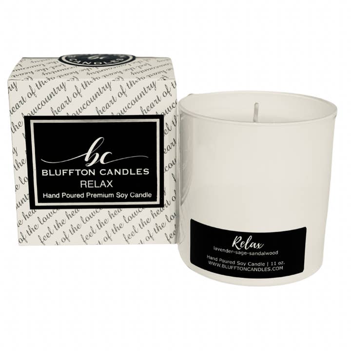 White Glass | Relax 11 oz. for wholesale by Bluffton Candles