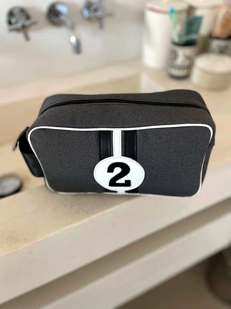 E2R PARIS - Wholesale Toiletry Bag - Men's - Sustainable men toiletry bag in gray canvas and leather5