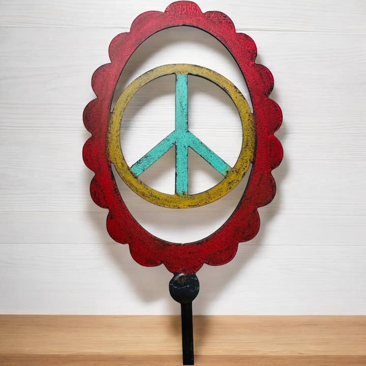 Whimsies - Wholesale Garden/Lawn Stake - Vintage Peace Sign lawn stake metal plant stake hippie cute