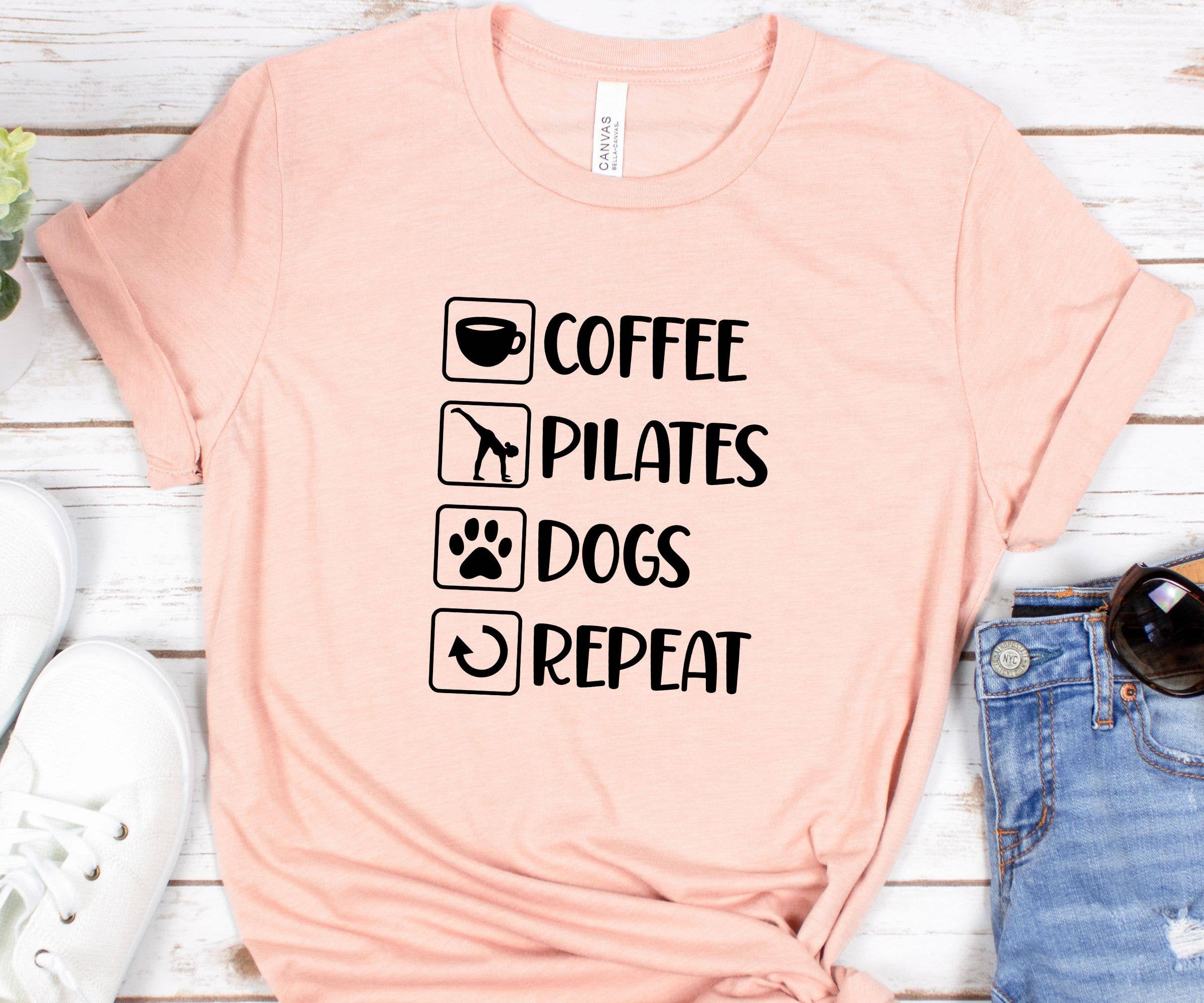 Midday USA - Wholesale T-Shirt (Graphic) - Women's - Coffee Pilates Dogs Repeat T-Shirt1
