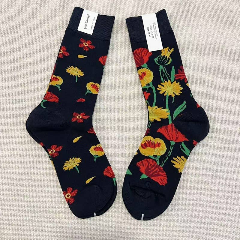 Tourtiwi – Meias - Unissexo por atacado – Meias com padrão de pintura a óleo assimétrico12