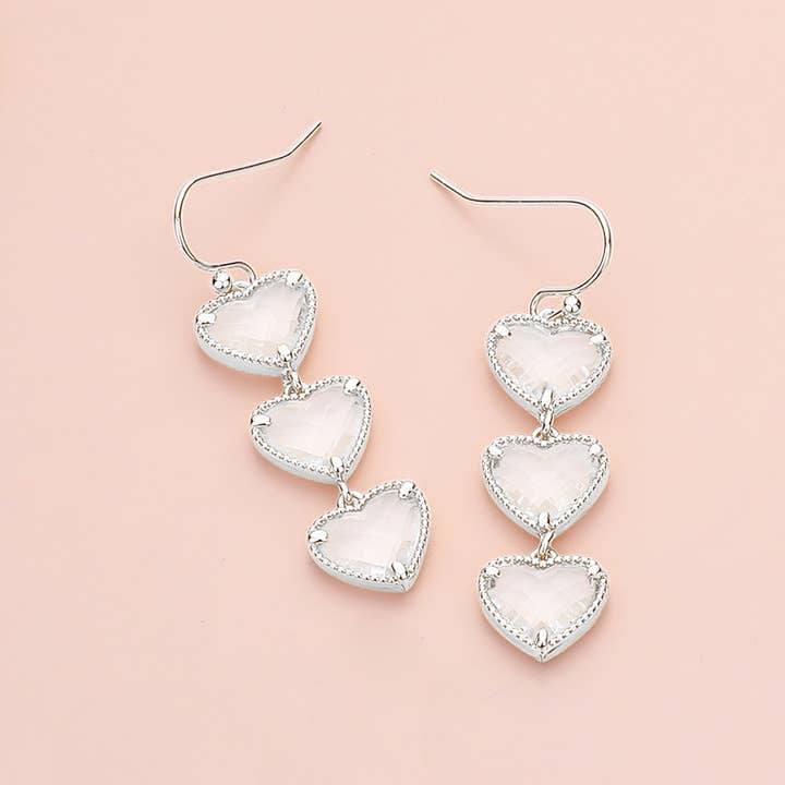 Sensibling Corp. - Wholesale Dangle Earrings - Triple Heart Stone Cluster Link Dropdown Dangle Earrings