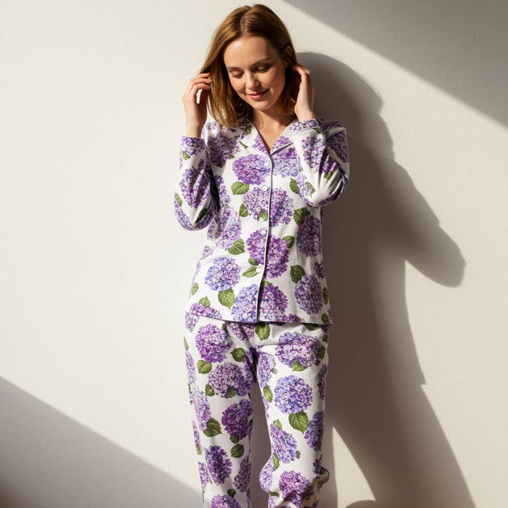 Classic Hydrangea Bloom – Full Sleeve Floral Pajama Set for wholesale by The Blissful