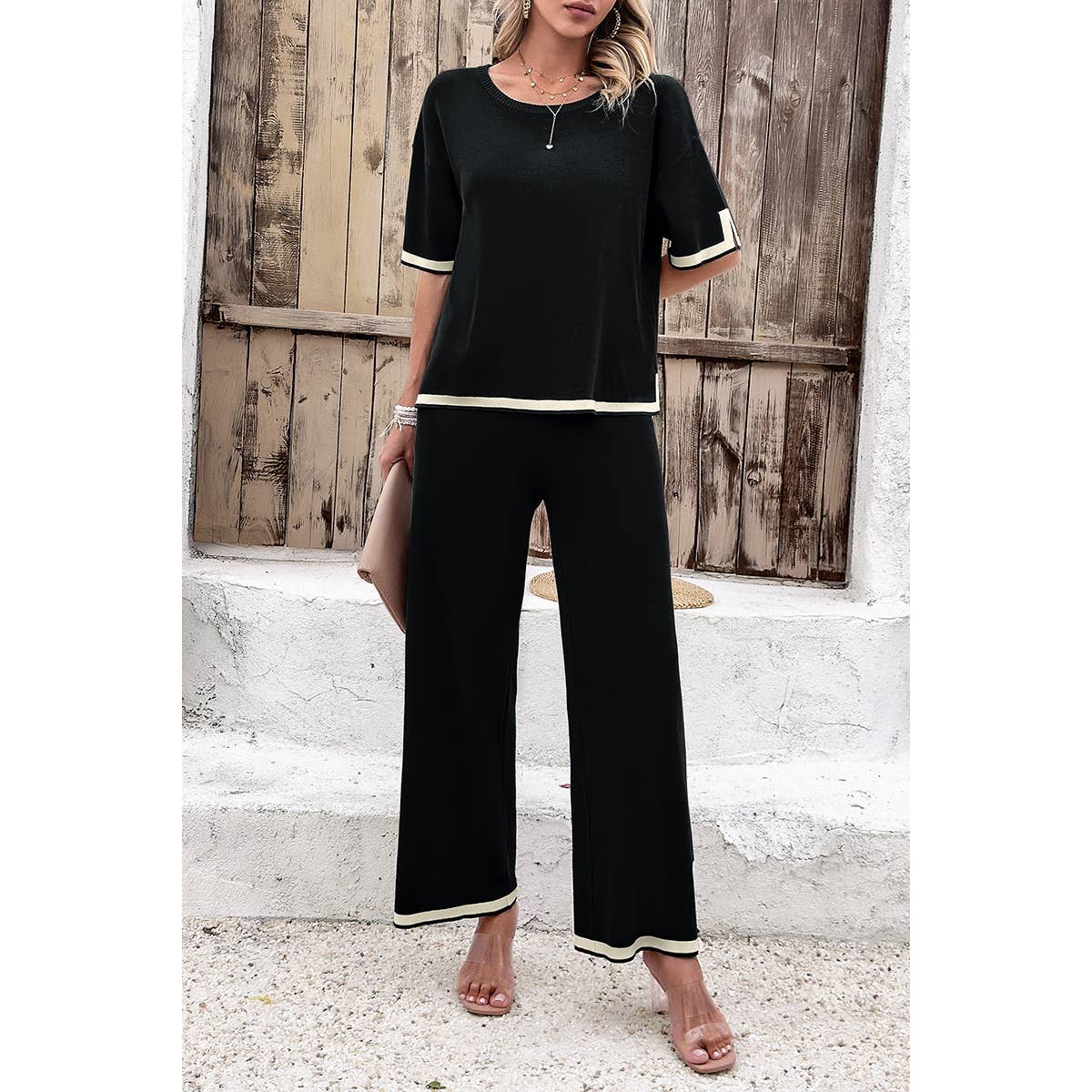 Supreme Fashion - Wholesale Top & Pant Set (NOT Loungewear) - Women's - Two Pieces Outfits Knit Short Sleeve Wide Leg Lounge Sets13