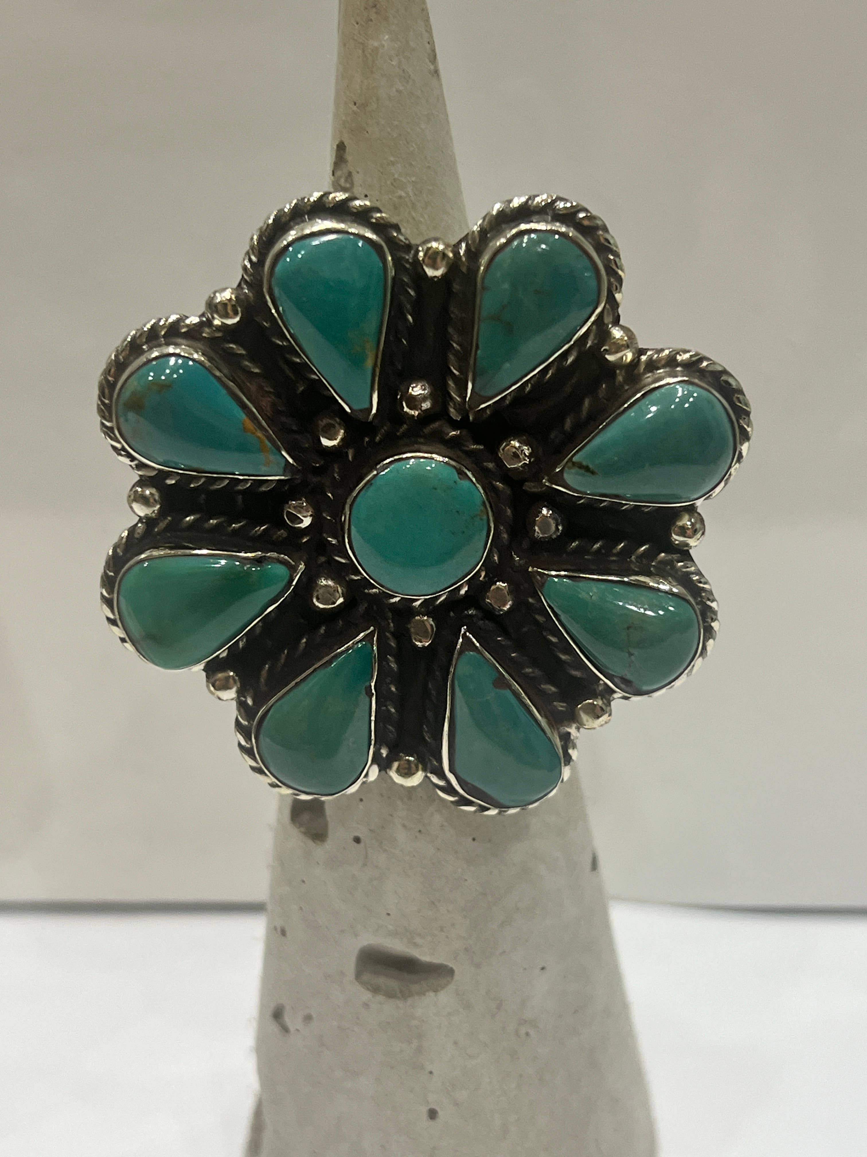Hi Octane | SilverBotanica - Wholesale Cocktail/Statement Ring - Turquoise Flower Ring