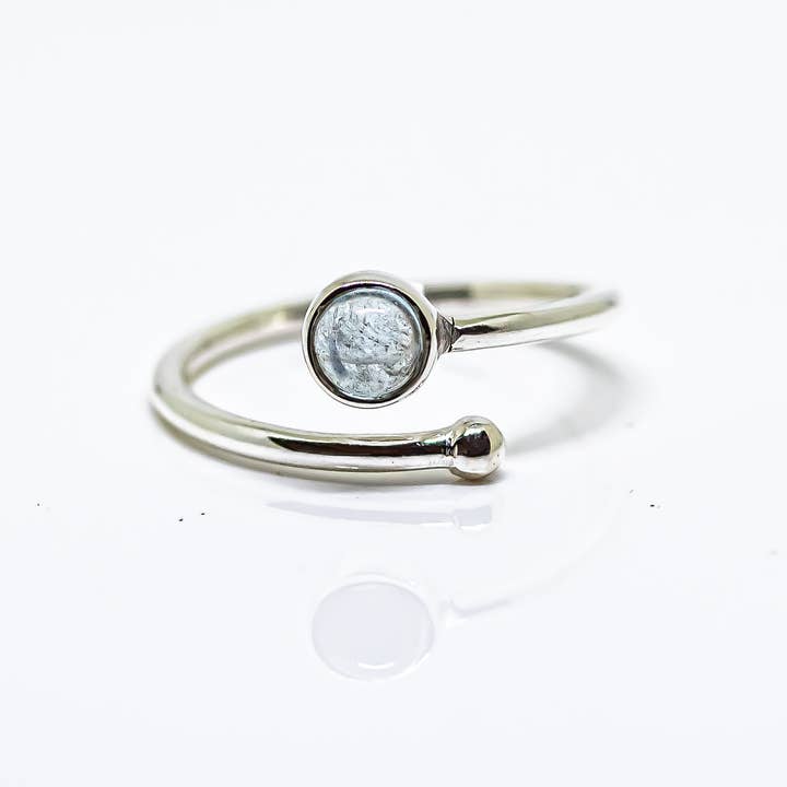 Quasar Gems USA - Wholesale Single Stone/Solitaire Ring - Gemstone Aquamarine Adjustable Ring Sterling Silver 925