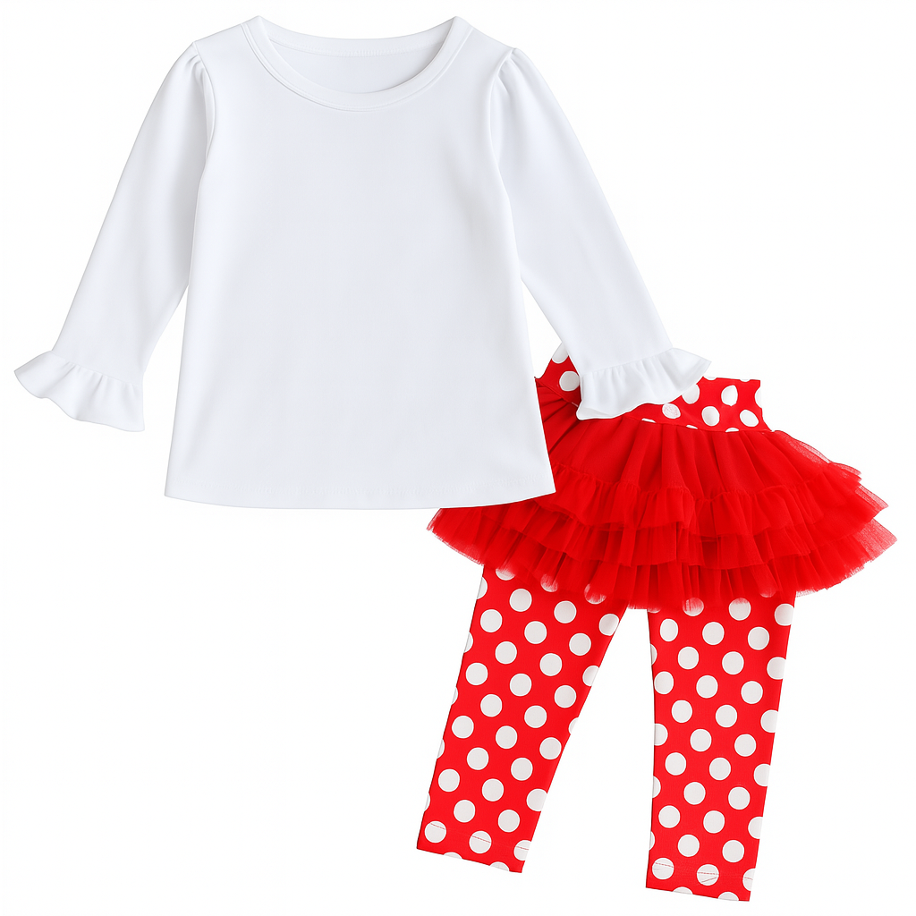 Fennco Styles - Vendita all'ingrosso Completo top e leggings - Bambini - Vestito da bambina I Love Santa Bianco-Rosso 2 pezzi1