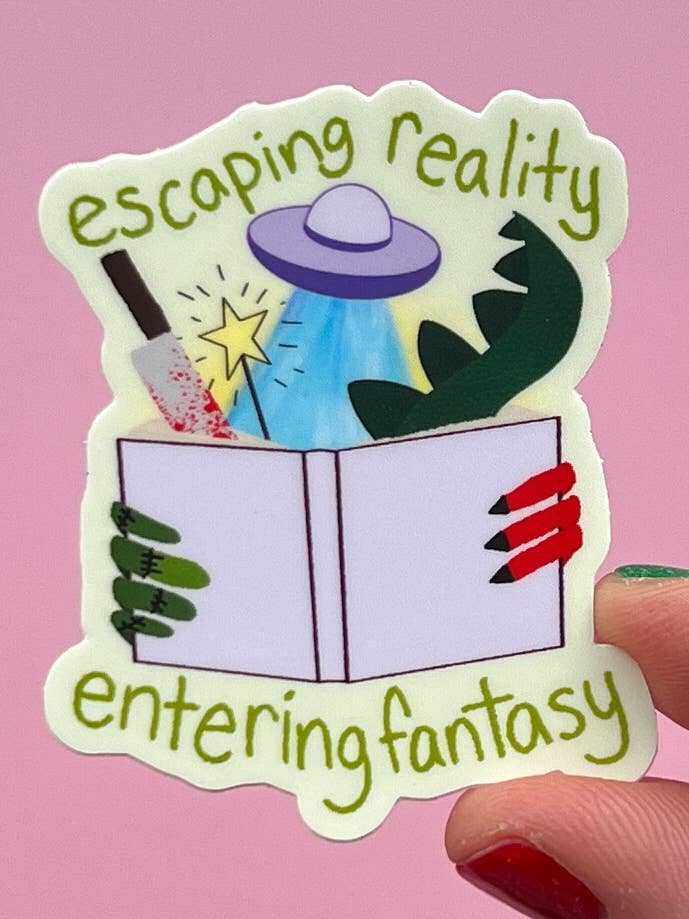 Escapando de la realidad entrando en la fantasía pegatina de libro para venta al por mayor de Uplifter Sticker