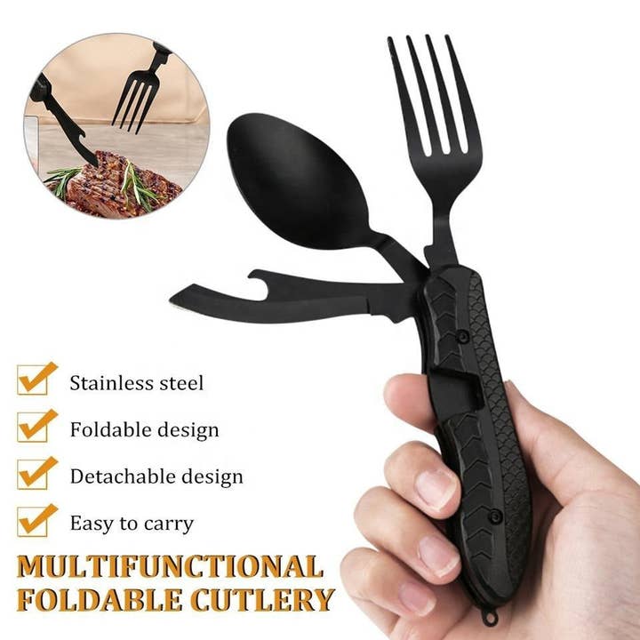 VIGOR - Wholesale Kitchen Utensil Set - Multitool Outdoor Camping Utensils Portable 4 in 1 Stainless