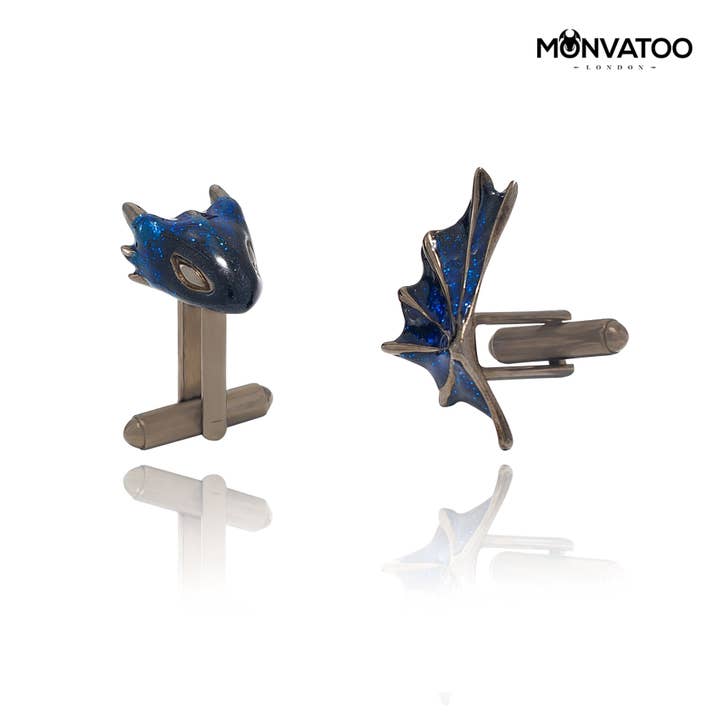 Boutons de manchette en forme de dragon en saphir noir pour la vente par MONVATOO London