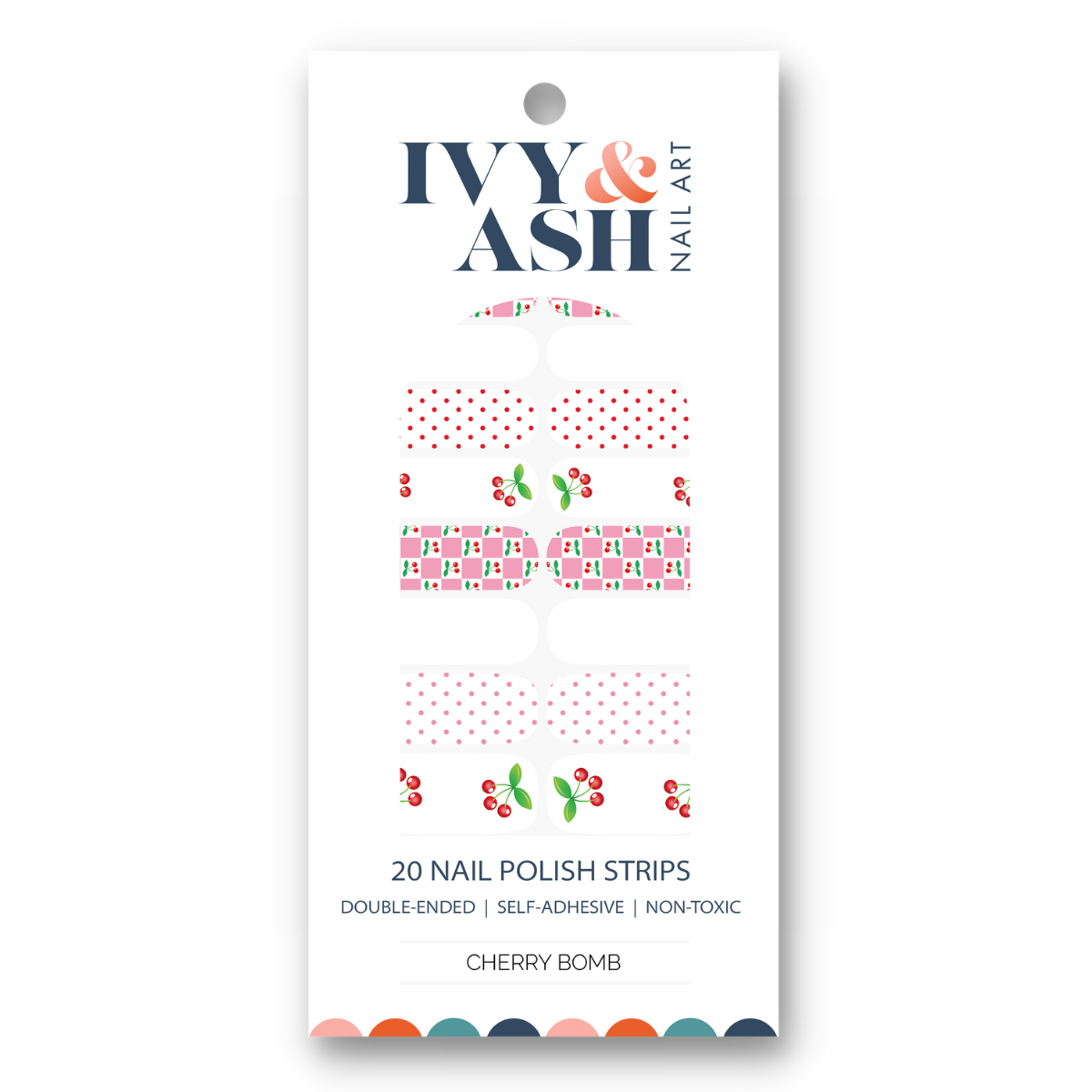 Ivy & Ash - Wholesale Nail Art/Decal - Cherry Bomb | Retro Cherry Print Pink Check Nail Wrap Set0