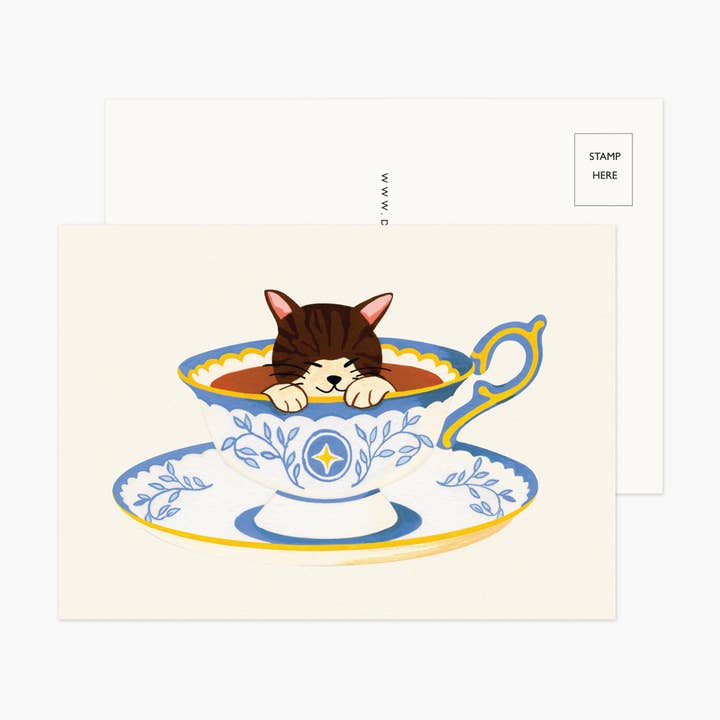 Cat in the Cup Ansichtkaart voor wholesale door Daisy Vibe