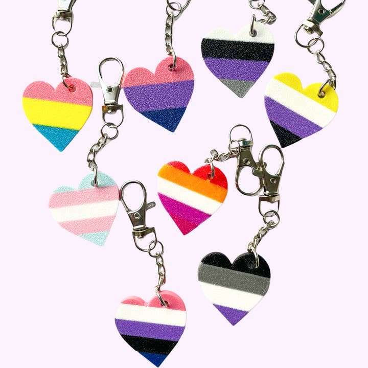 Two Brides Presents - Wholesale Keychain - Unisex - 3D HEART LGBTQIAP2S+ Pride Key Chains - Choose Your Colours