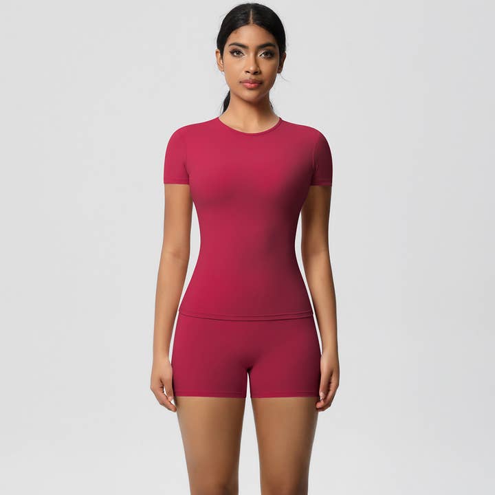 Sodalemon – wholesale Activewear set – Women′s – Women Yoga Set: Quick Dry Breathable Short Sleeve + Shorts7