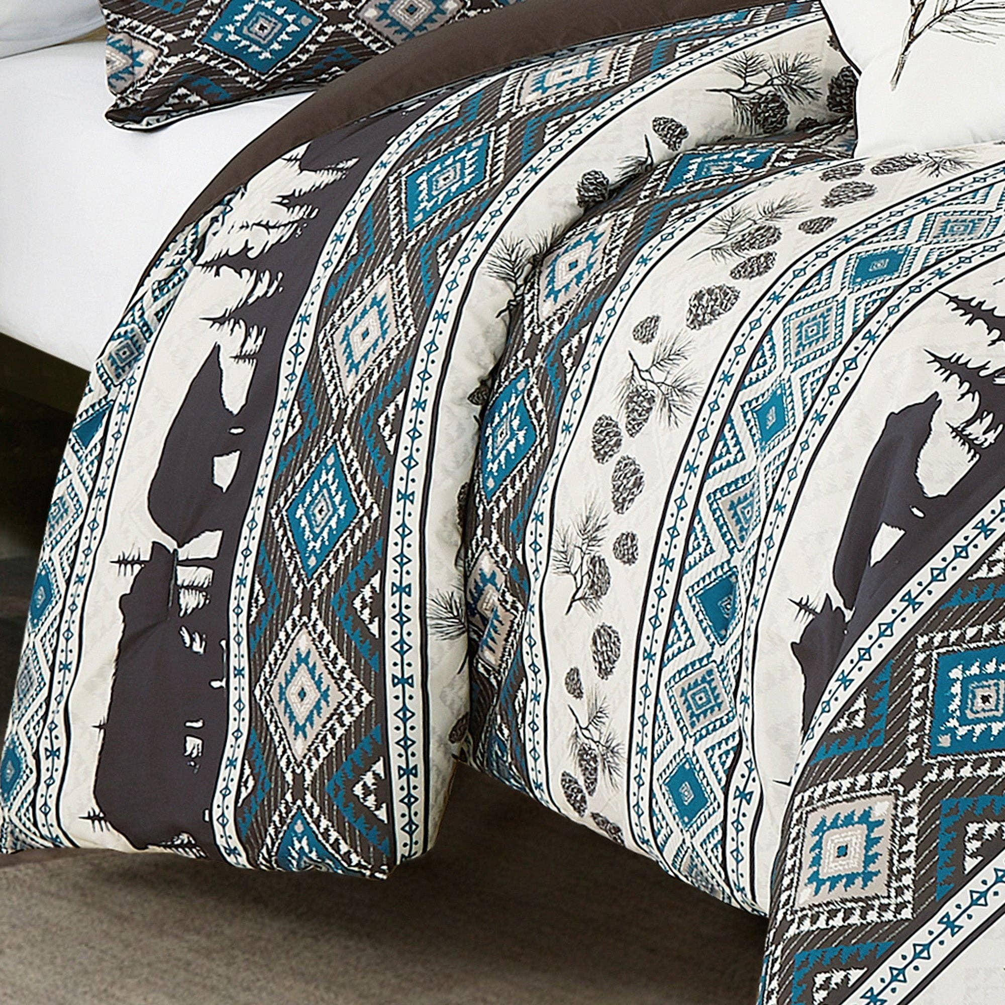 Linen Mart - Wholesale Bedding Set - Big Bear Southwest Turquoise Aztec Comforter - 6 Piece Set6