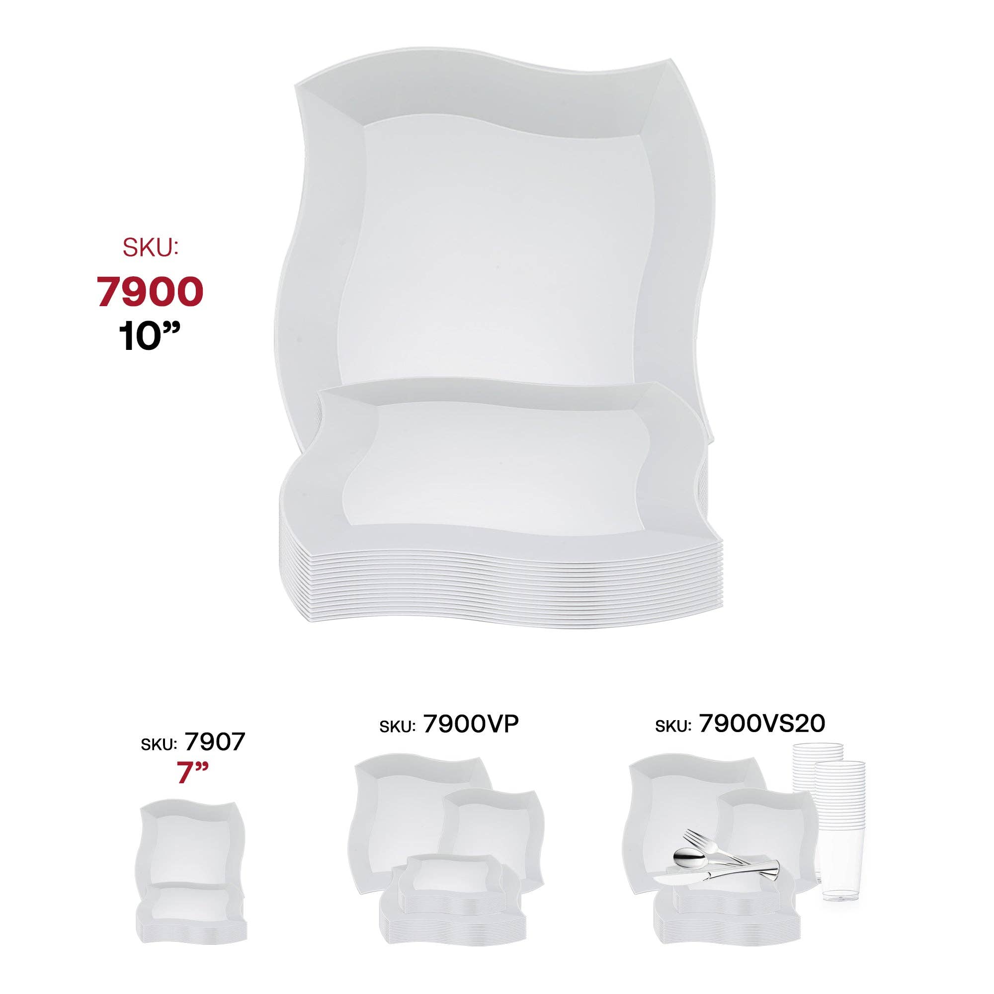 Smarty had a Party – Prato descartável por atacado – Pratos de Jantar de Plástico Branco Ondulado 10" - 120 unid.5