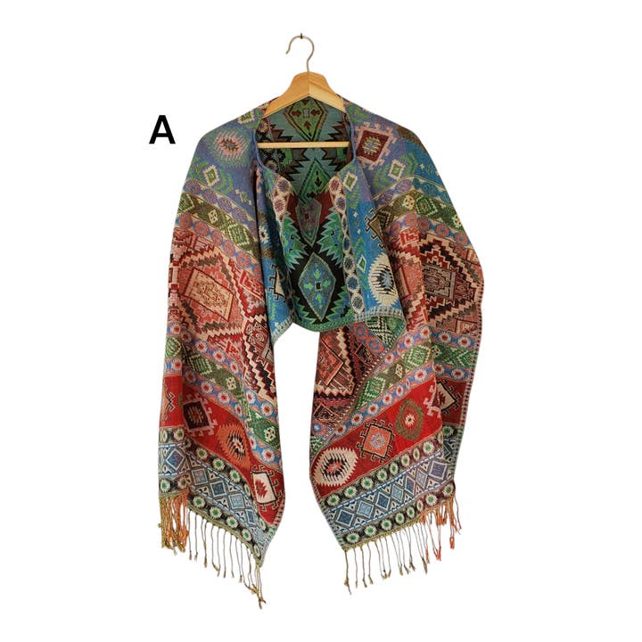 The Little Pueblo - Wholesale Poncho - Women's - Mexican Poncho Scarf Cape Mexican Shawl Oaxaca Handwoven
