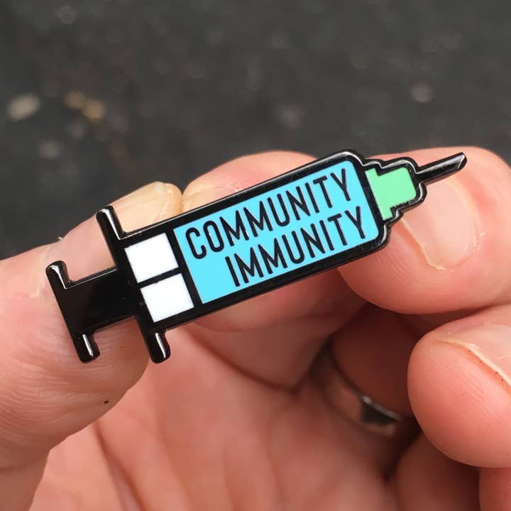 Community Immunity Pin - Syringe for wholesale by Dissent Pins