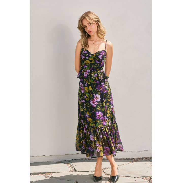 MIDNIGHT VIOLET Falling Back Lurex Ruffled Dress (1) for wholesale on Faire