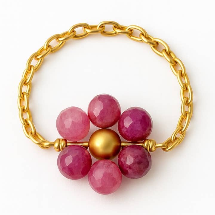 Anillo de cadena con flor: piedras naturales a elegir para venta al por mayor de Clary Scott Paris