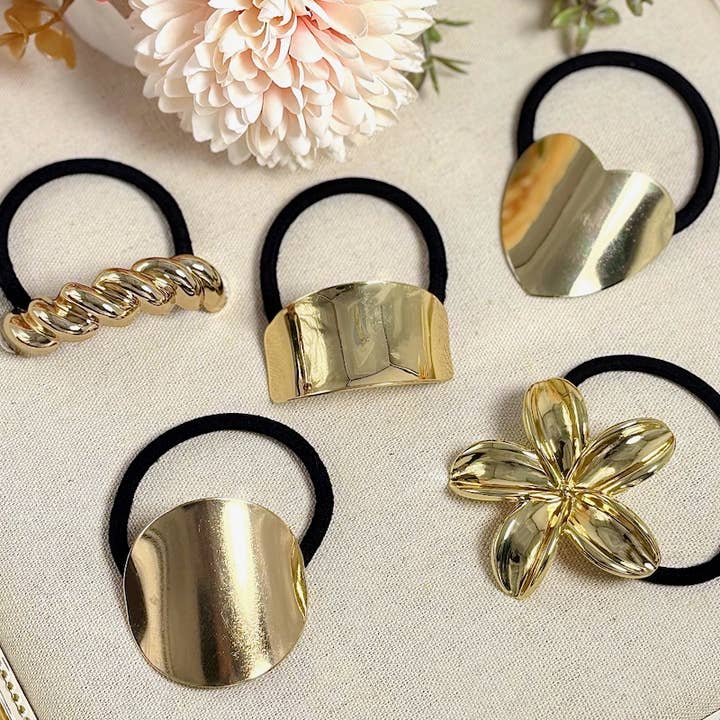 Gold Set of 5 elastic scrunchies with metal ST66 for wholesale on Faire0
