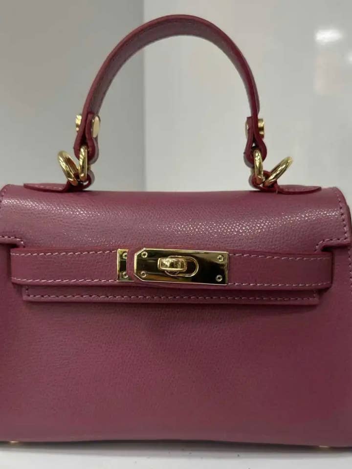 Sac structuré en cuir italien rose ancien MELBOP petit avec serrure pour la vente par JIJOU CAPRI
