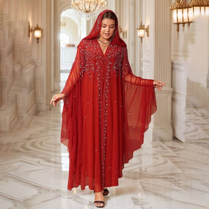 ACCITY - Wholesale Cape - Women's - African Beaded Long Robe Muslim Cape Hooded Dress_CWMM613818