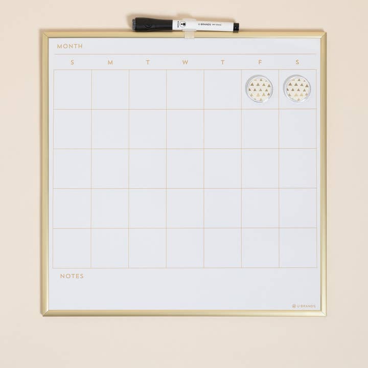 Gold Framed Dry Erase Calendar Board, 14" x 14" for wholesale by U Brands