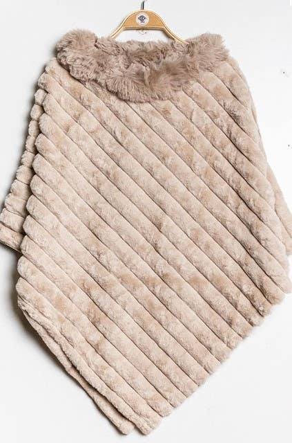 LOOWIE - Wholesale Poncho - Women's - 068 Poncho Striped Fake Faux Fur Loowie4