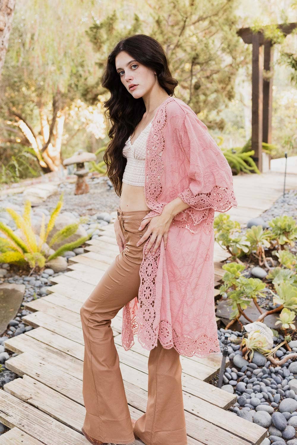 Leto Accessories - Wholesale Kimono - Women's - Crochet Open Patch Longline Kimono1