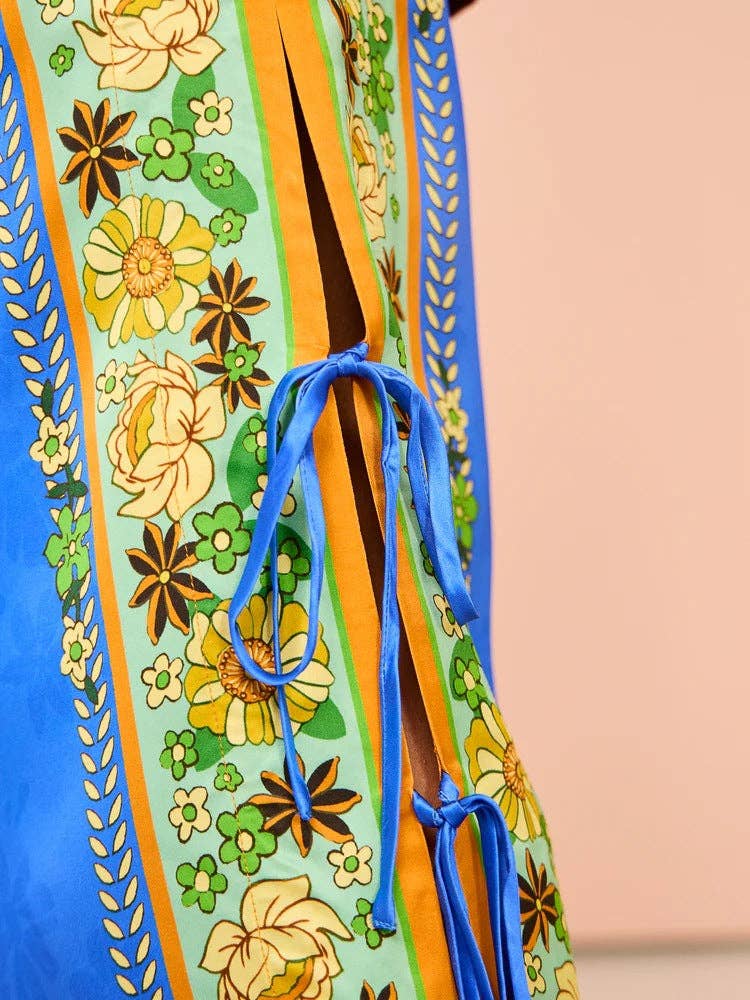 Blå 2025 nyt vintage silkesæt med global chic og afslappet stil for engroshandel på Faire4