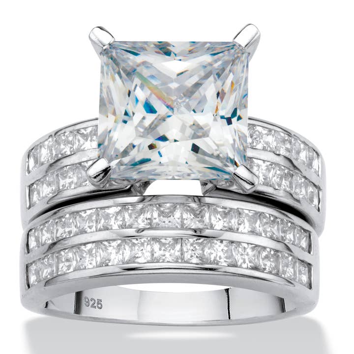 Princess-Cut Cubic Zirconia Wedding Ring Set 5.15 TCW for wholesale by PalmBeach Jewelry