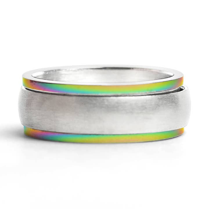 Rainbow Edge Stainless Steel Polished Spinner Center Ring for wholesale by WJW