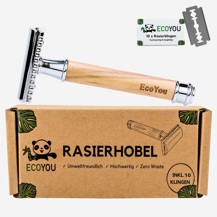 EcoYou - Wholesale Razor - Men's - Safety razor incl. 10 blades made of olive wood0