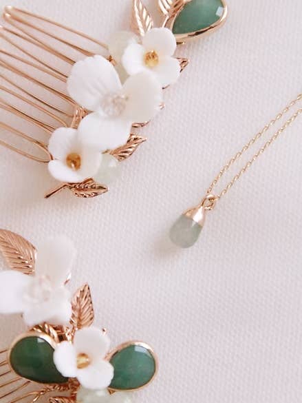 Brautkette mit grünem Aventurin-Tropfen "Noa" für den Großhandel von Lily in love