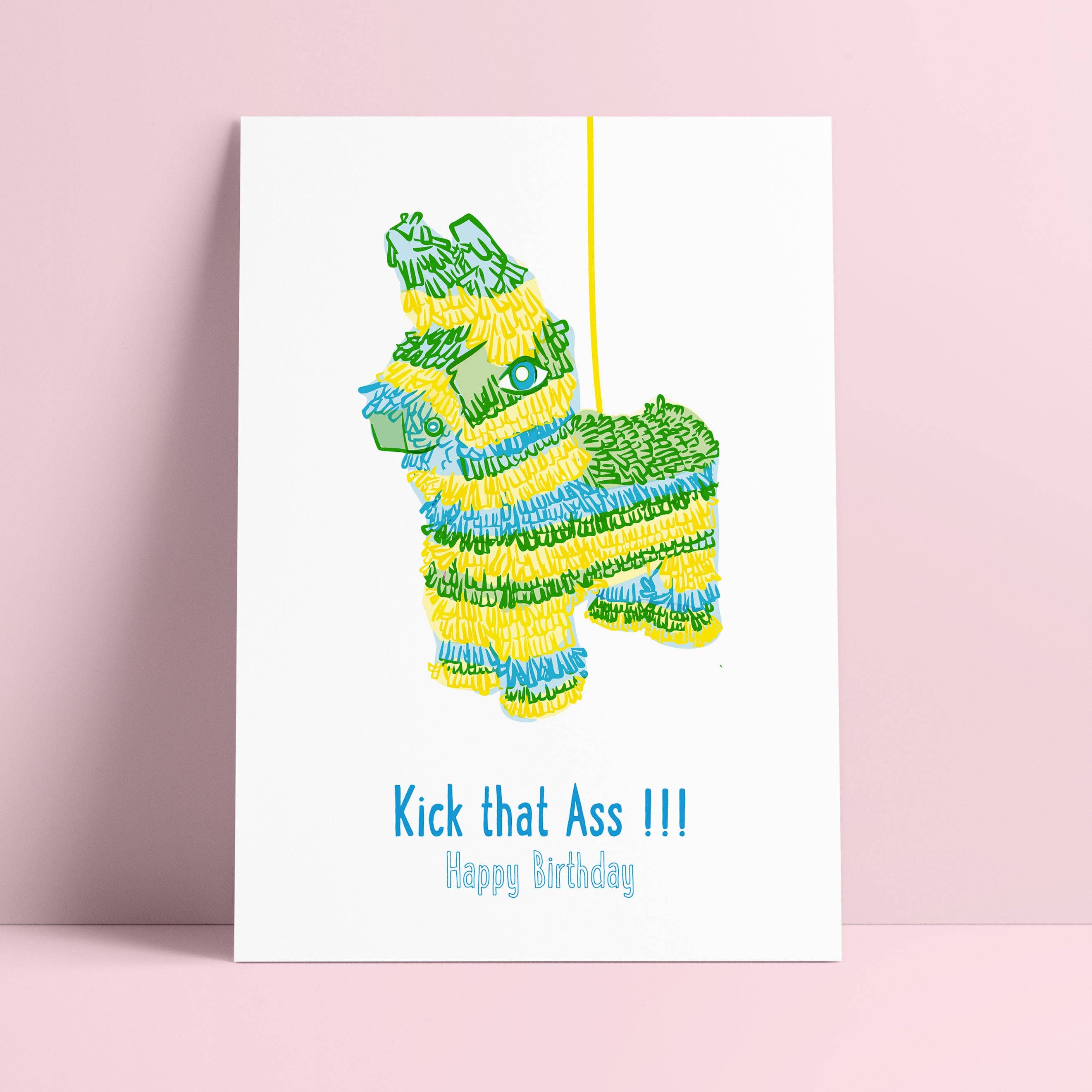 Studio Inktvis - Wholesale Birthday Card - Riso print Kick that ass Double Meaning, Double Celebration!0