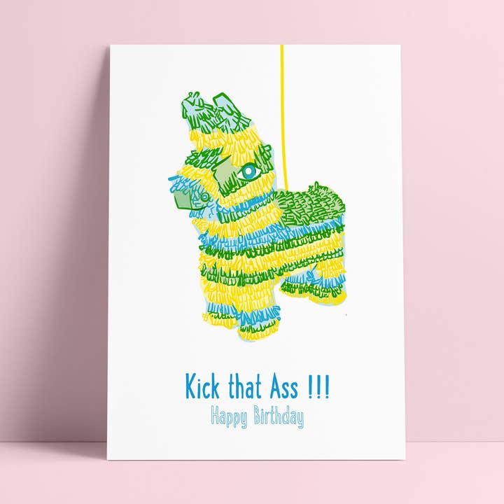 Studio Inktvis - Wholesale Birthday Card - Riso print Kick that ass Double Meaning, Double Celebration!0